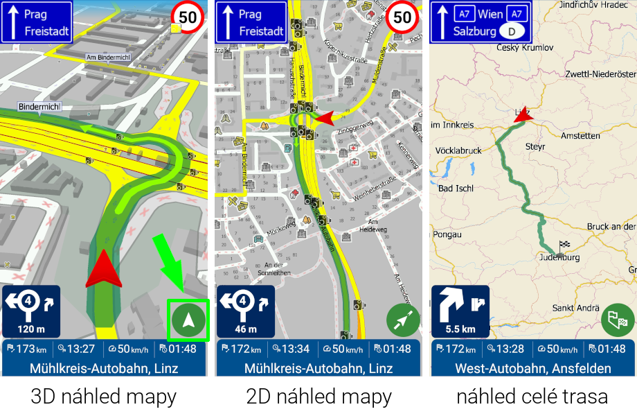 Screenshot Navigator - Zobrazení mapy a trasy při navigaci