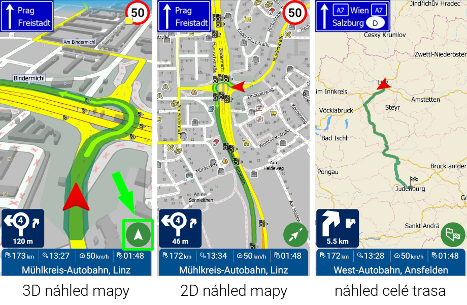 MapFactor Navigator (Android) - Zobrazení mapy a trasy při navigaci Screenshot Navigator - Zobrazení mapy a trasy při navigaci