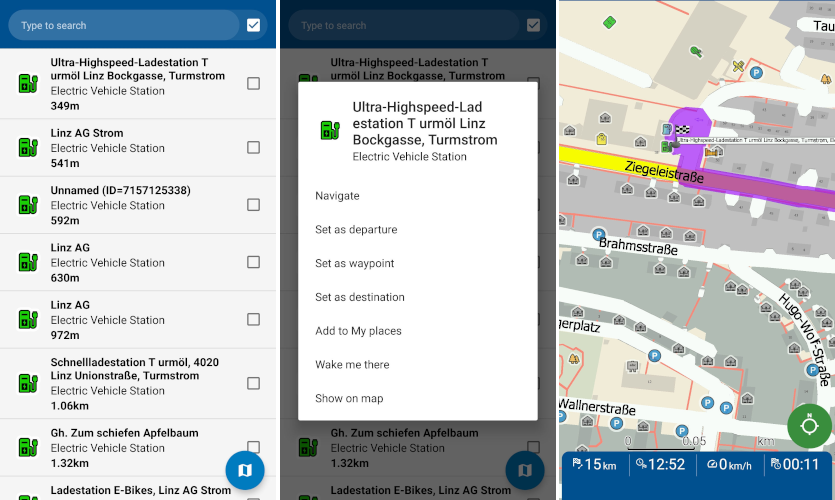 MapFactor Navigator 7.3 - screenshots - POI electric vehicle station as route destination