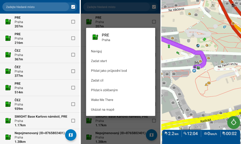 MapFactor Navigator 7.3 - screenshots - Bod zájmu dobíjecí stanice pro elektromobily jako cíl trasy