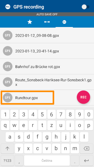 MapFactor Navigator – GPX track imported in GPS recordings