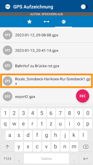 MapFactor Navigator – GPX track imported in GPS recordings
