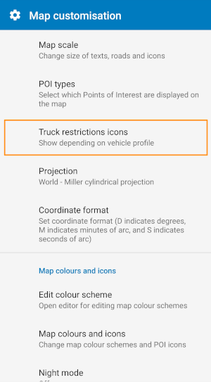 Navigator - Map customisation menu