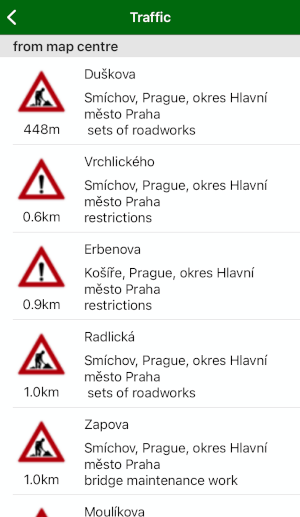 mapfactor Navigator iOS - Live HD traffic - List