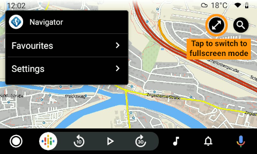 How to switch to fullscreen mode in Navigator 7.1 for Android Auto