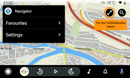 So wechseln Sie in den Vollbildmodus in Navigator 7.1 für Android Auto