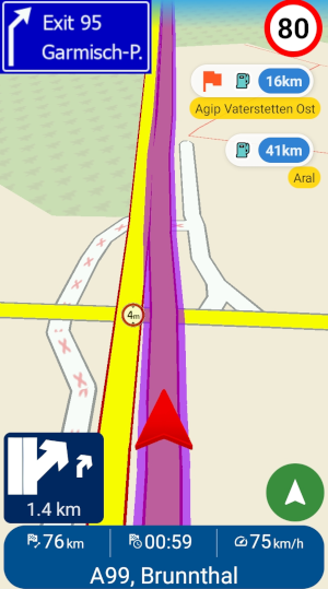 Navigator 8 - navigation screen: nearby POI added as waypoint