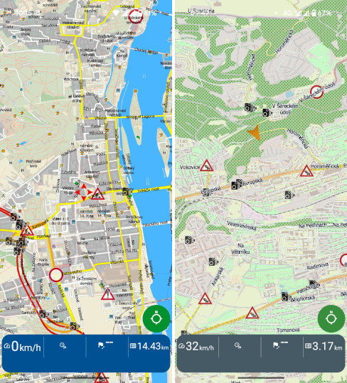 Screenshots Navigator 8: Edge-to-edge display on Android 15, OSM colour scheme (day mode)