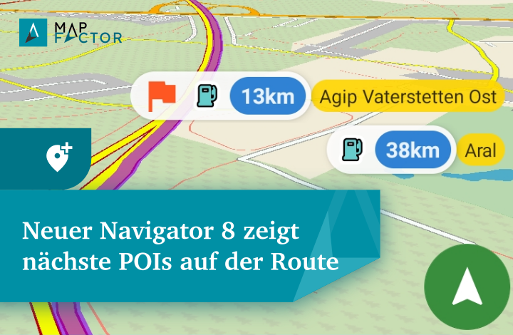 Bild: Navigator 8 zeigt nachste POI auf der Route