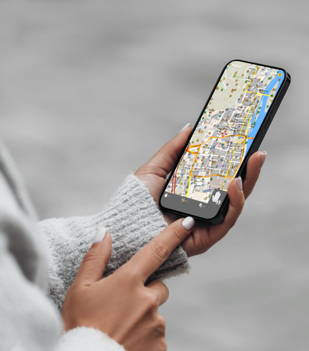 MapFactor Navigator for iOS on an iPhone, map