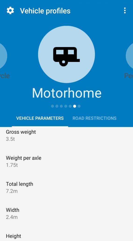 MapFactor Navigator Truck Pro - motorhome vehicle profile settings